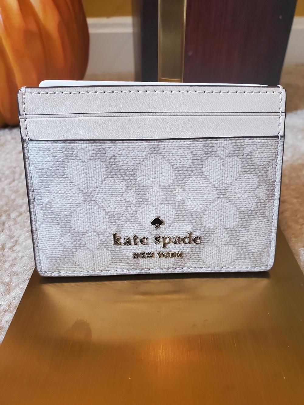 kate spade White and Light Gray Signature Logo Cardholder